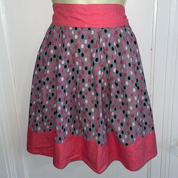 Vtg mid Century pink & black polka dot apron - Picture 1 of 6